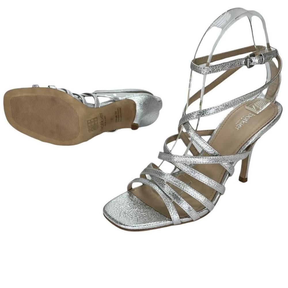 Botkier Lorain Silver Leather Strappy Womens Heels Size 7M - Picture 13 of 13